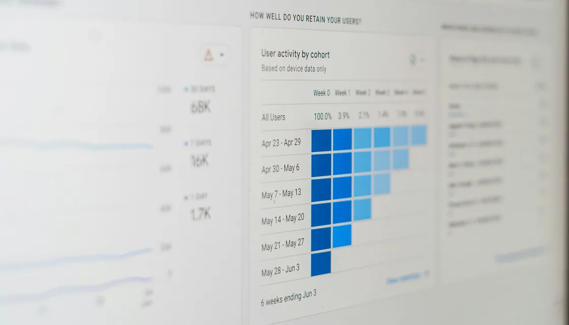 Search performance graphs on a laptop screen during a site audit