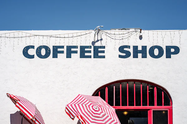 Colourful coffee shop storefront, representing a local-service business