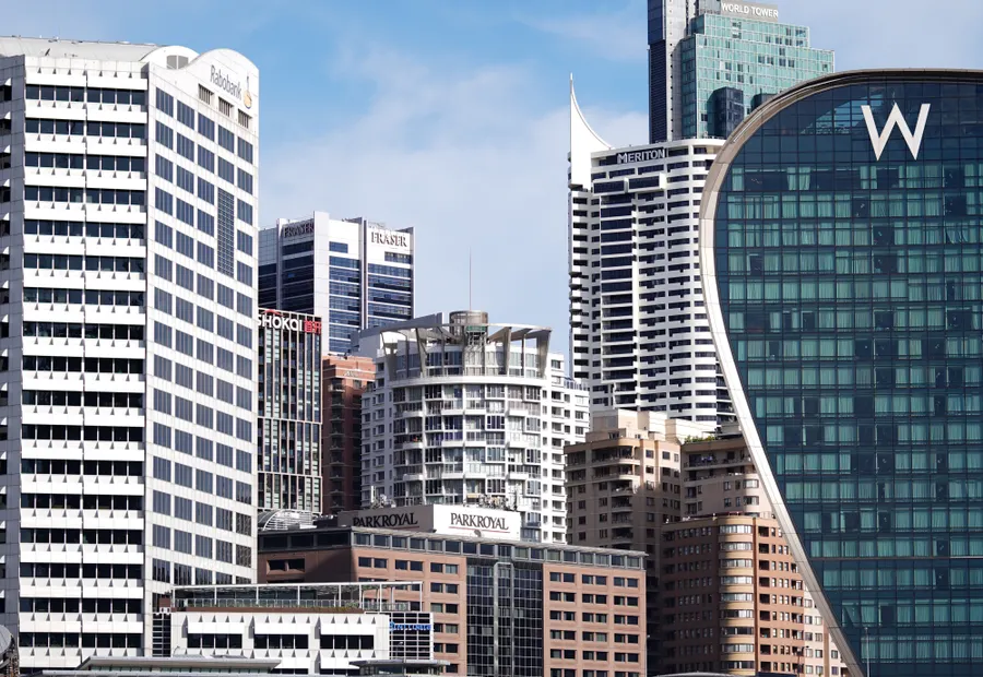 Office and apartment towers crowded together in the Sydney central business district