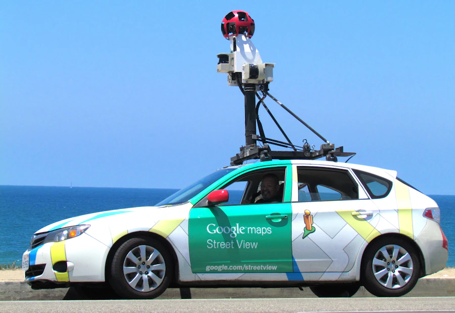 A Google Maps camera car parked on a residential street