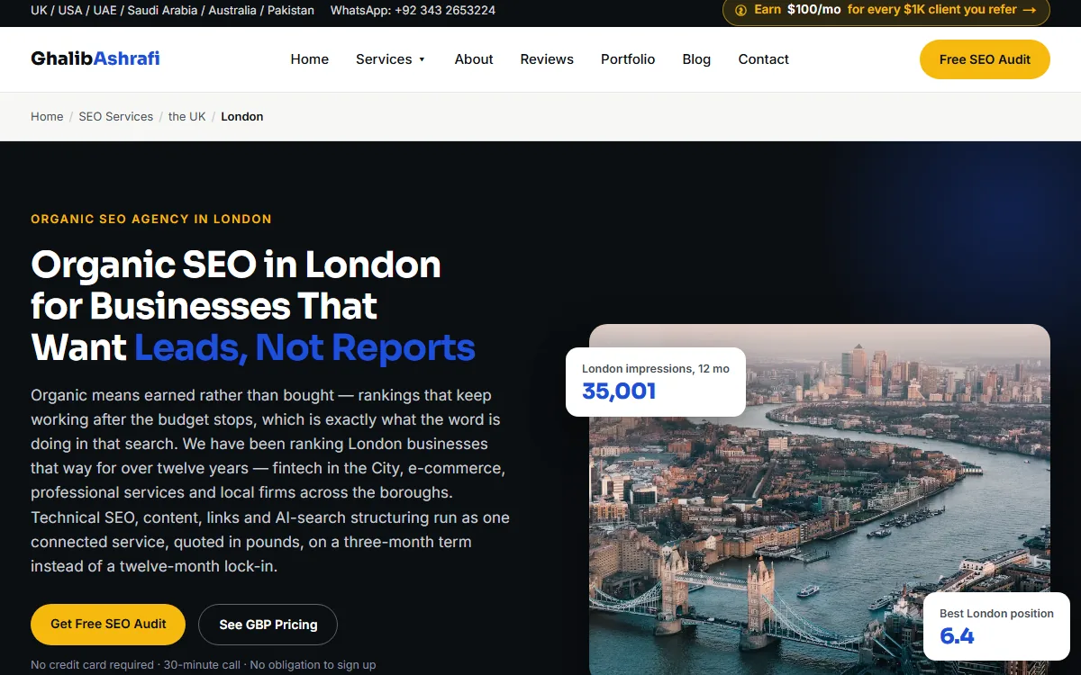 The London SEO page on ghalibashrafi.com