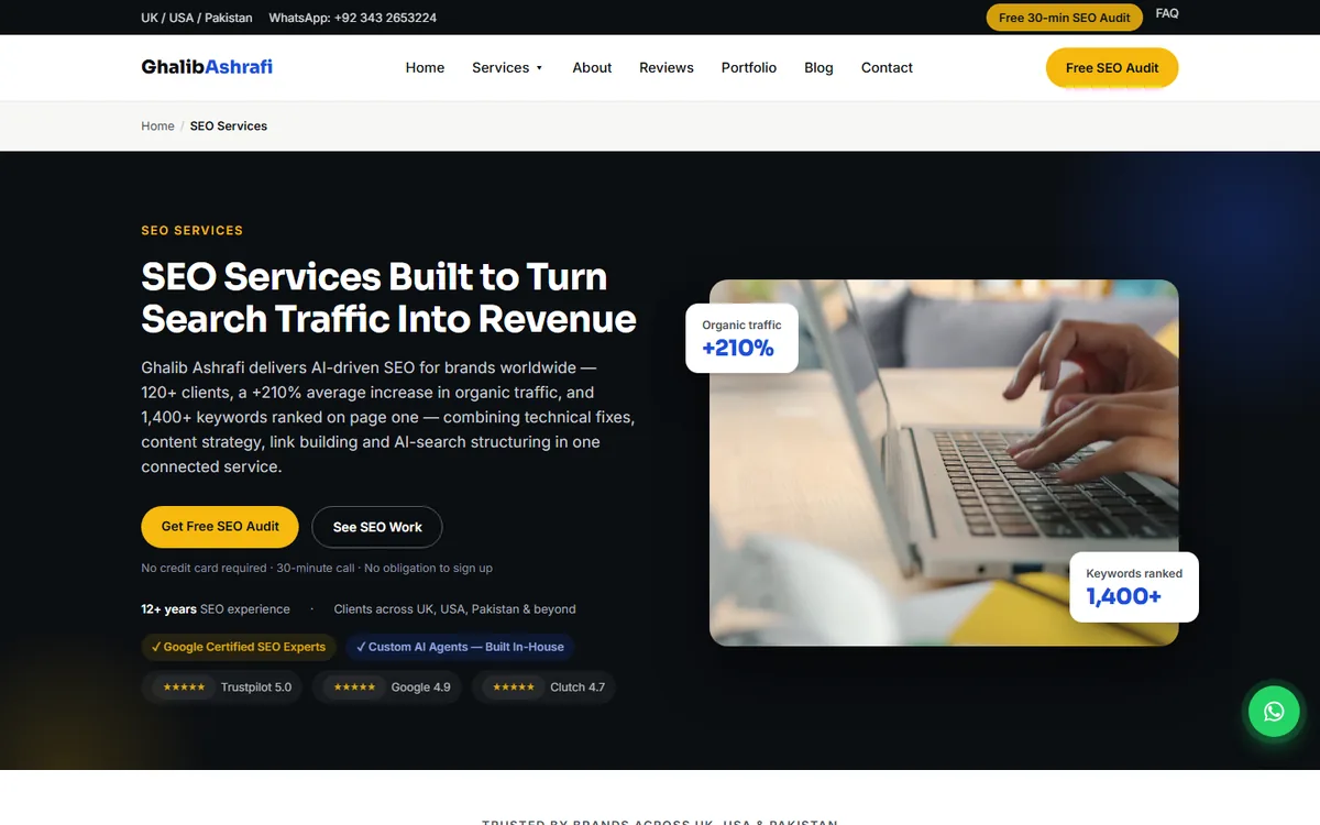 The SEO services page on ghalibashrafi.com